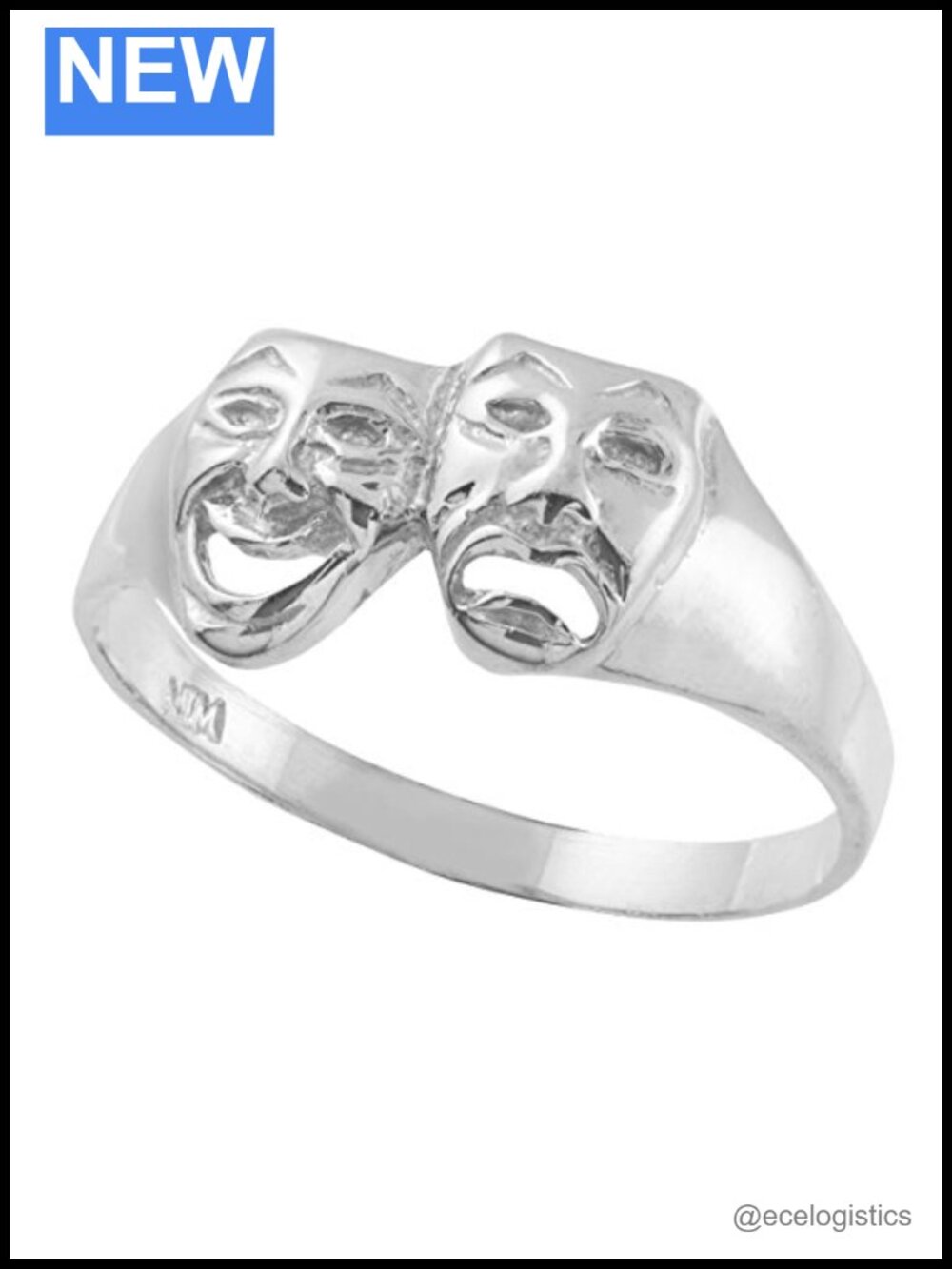 925 Sterling Silver Comedy Tragedy Theater Masks Band Ring Size 9